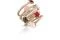 Pasquale Bruni. L’anello della collezione “Figlia dei Fiori” è realizzato in oro rosa con diamanti bianchi e champagne, calcedonio rosa, madreperla, quarzo fumé, corniola e granato rosso.