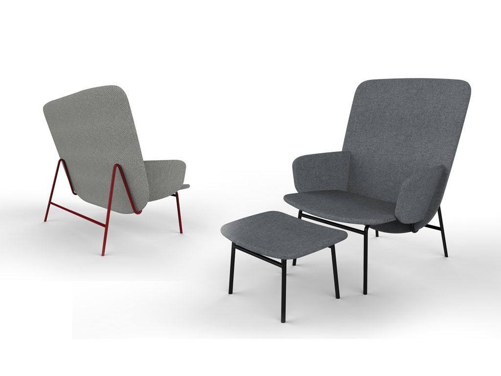 La Cividina. Collezione Ala - design Sebastian Herkner. Composta da poltrone, divani e pouf i diverse dimensioni