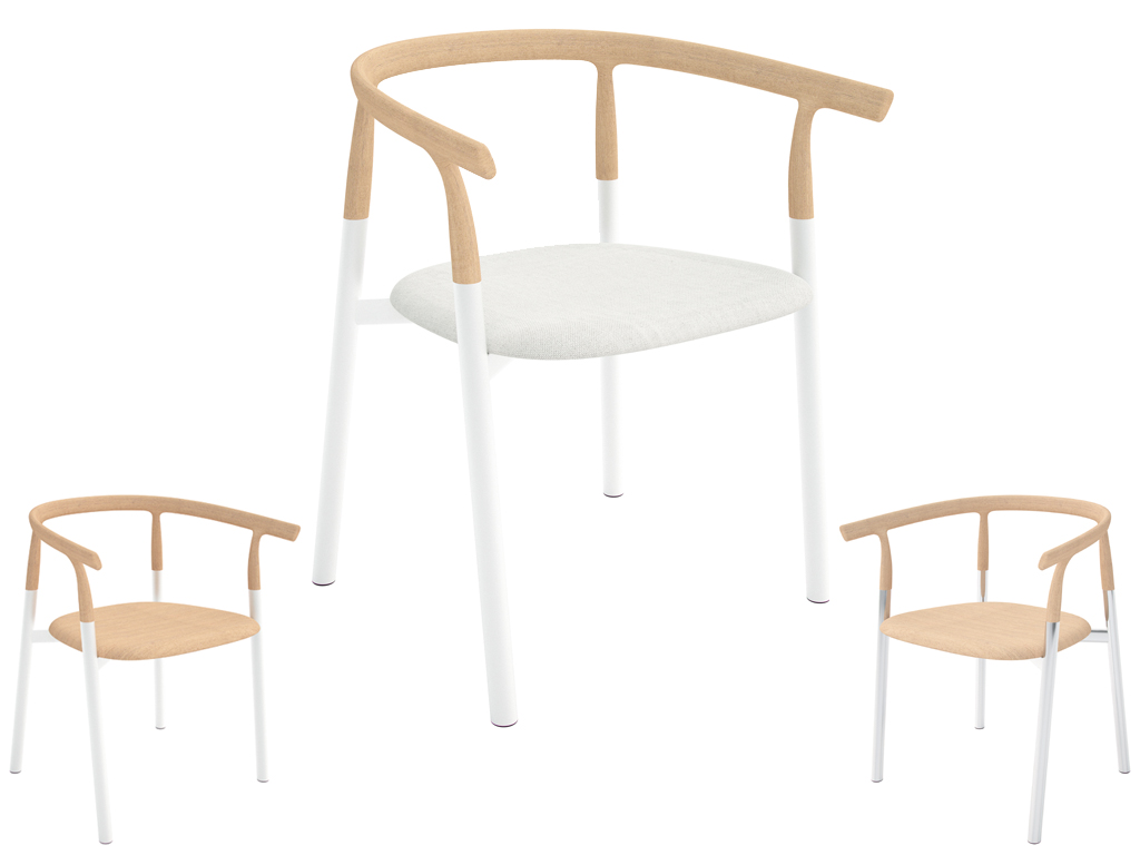 Alias. Sedie Twig, progettate dallo Studio Nendo, guidato dal designer giapponese Oki Sato. Twig, ha gambe inclinate in alluminio con cinque varianti di sedute: in legno massello di frassino o materiale plastico.
