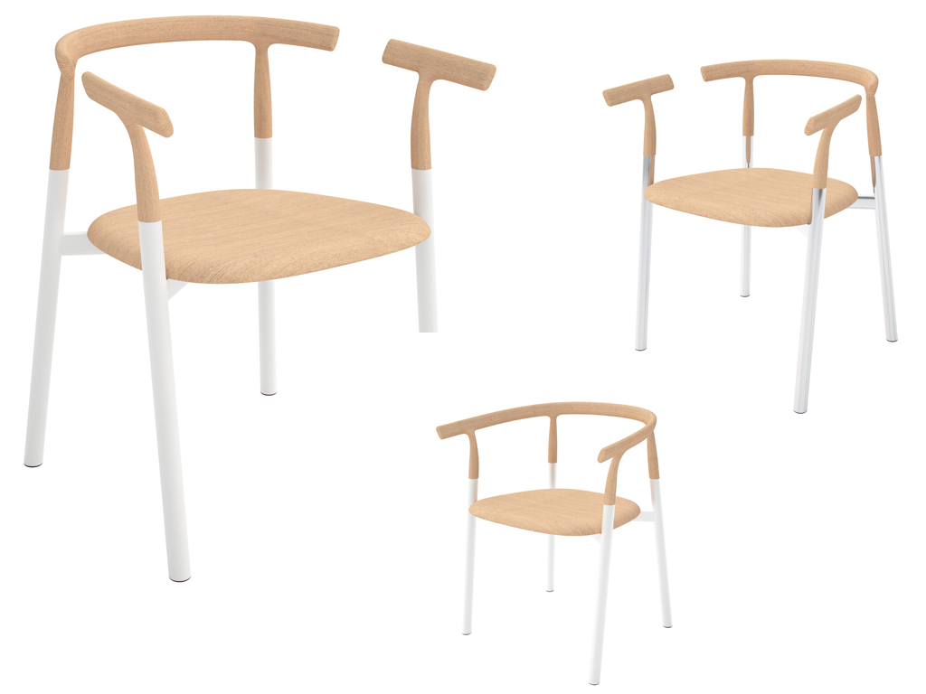 Alias. Sedie Twig, progettate dallo Studio Nendo, guidato dal designer giapponese Oki Sato. Twig, ha gambe inclinate in alluminio con cinque varianti di sedute: in legno massello di frassino o materiale plastico.