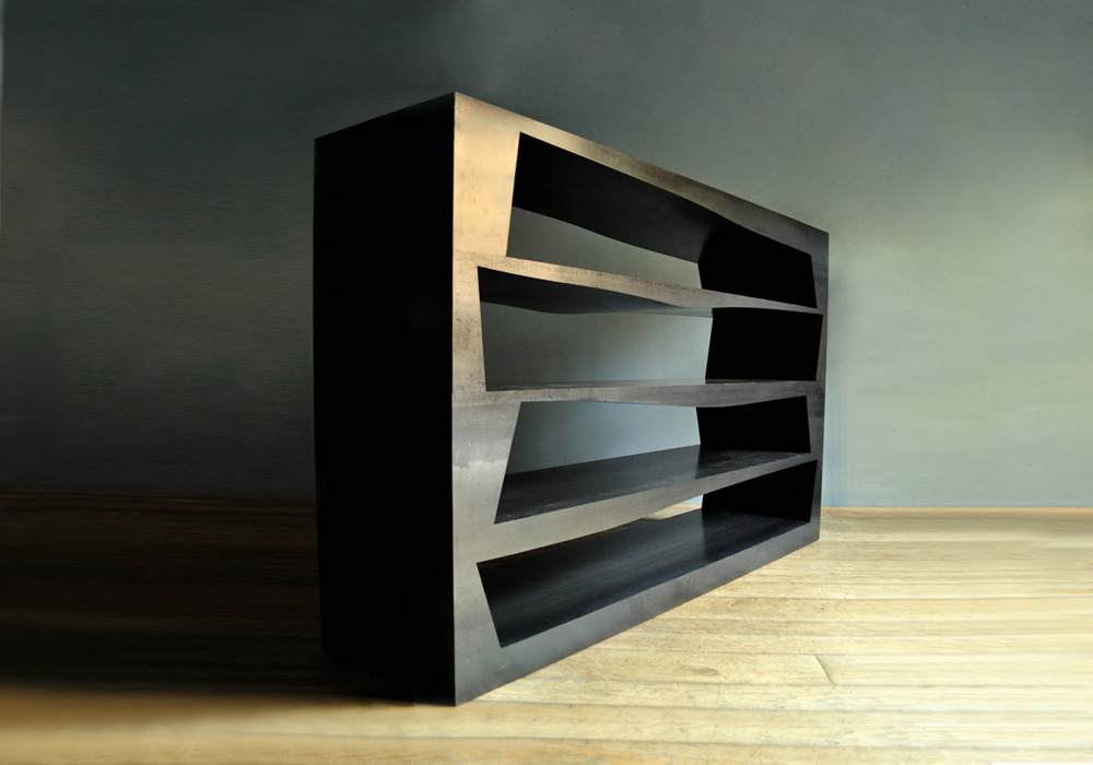 Libreria Milo by Claudia Frignani per NB Milano. Nella versione standard, tutte le parti sono in ferro e la struttura interna è in pioppo e okoumé (compensato marino). Lucidata e finita con cera d'api .