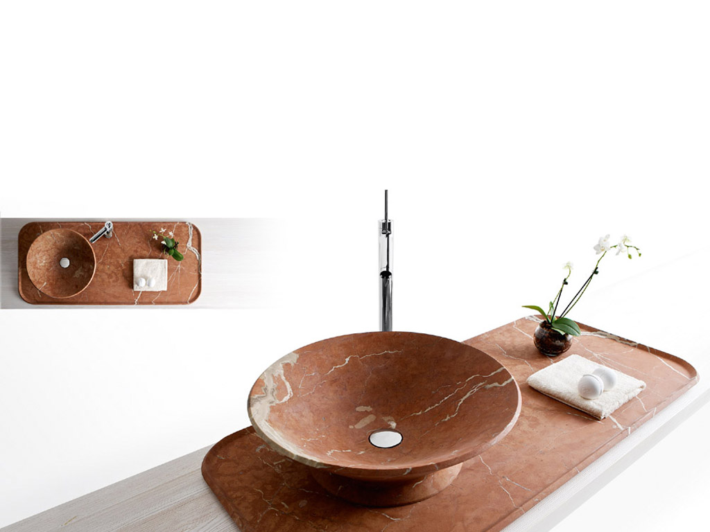 Kreoo. Nabhi Rosso Alicante. Collezione Nabhi. Design Enzo Berti. Diversi marmi disponibili a catalogo.