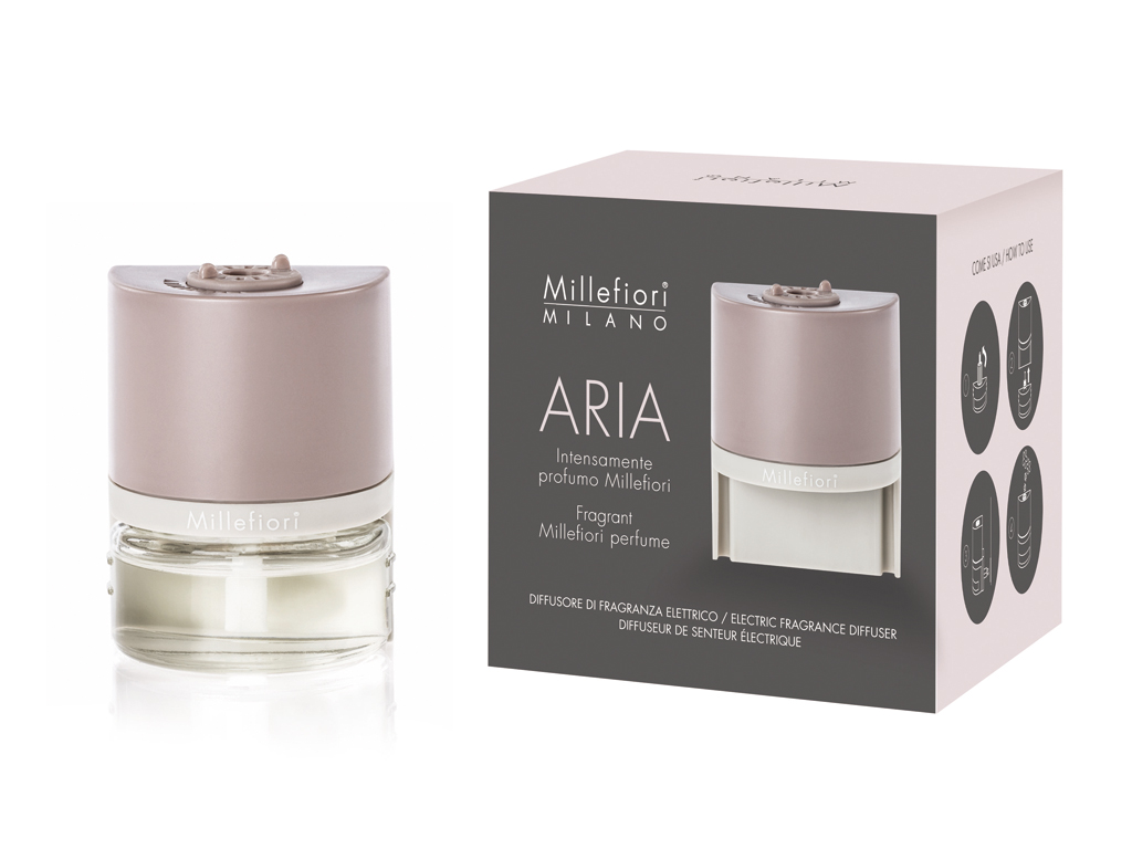 Millefiori Milano. Millefiori Aria, il nuovo diffusore elettrico per profumare la casa. Otto diverse fragranze che spaziano dal fruttato, al dolce, all'agrumato (Euro 12 il diffusore e Euro 7 la ricarica profumata).