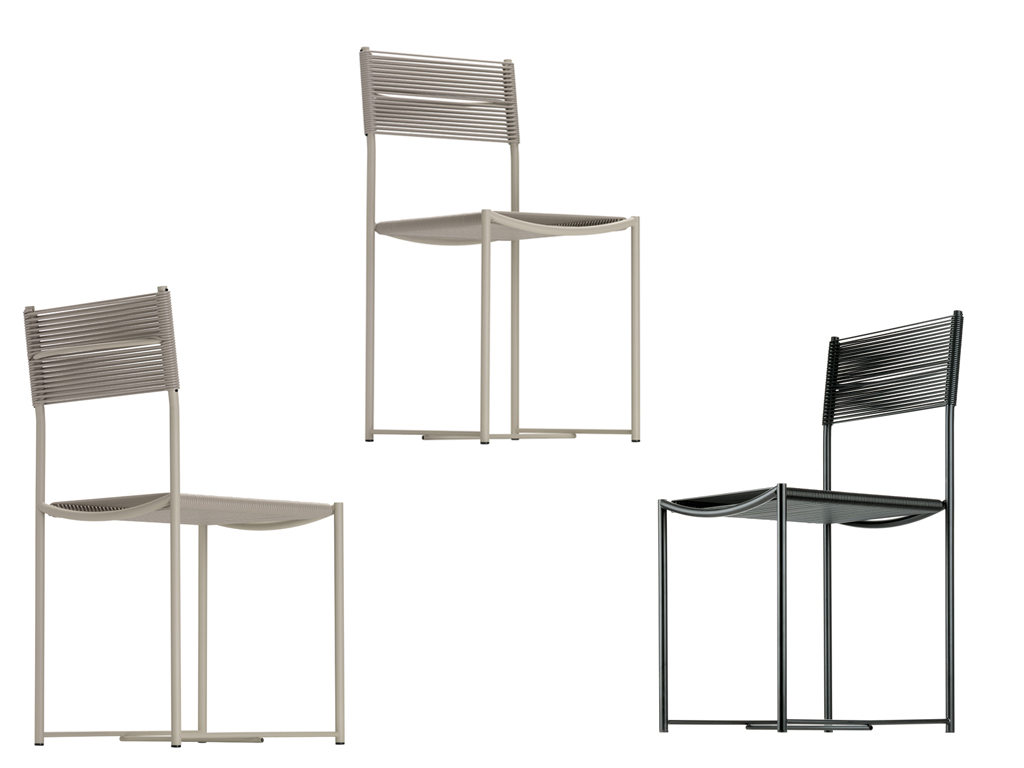 Alias. Spaghetti chair by Giandomenico Belotti. Sedute, poltroncine e sgabelli di semplicità materica e formale; pratiche e di discreta eleganza.