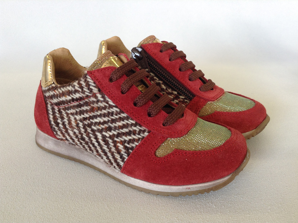Pèpè Children Shoes. Modello 1600 spigolato marrone/rosso.