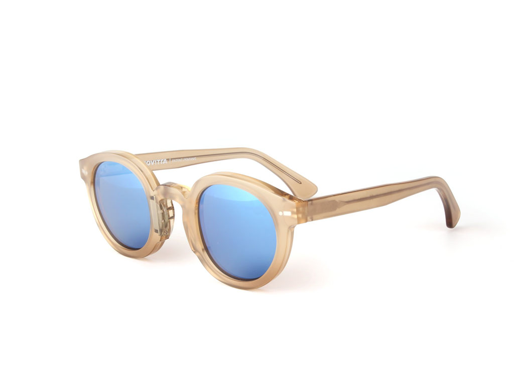Movitra Spectacles. Movitra 315. Crystal honey with flash blu sky lenses (Euro 250.00).