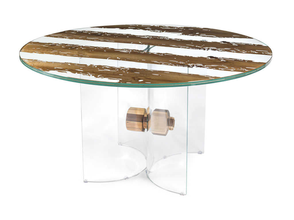 VG Newtrend. Tavolo Venezia. Collezione Grass and Wood. (Misure: Ø 140 x h 73 cm)
