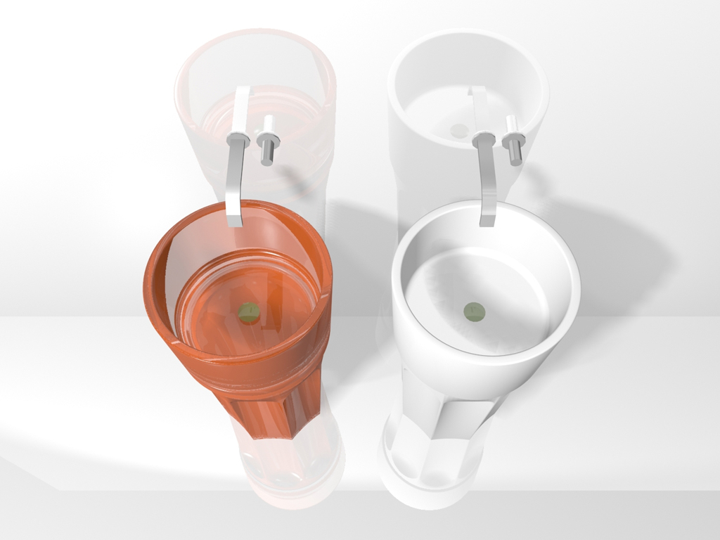 Regia. Lavabo freestanding Spritz in vetroghiaccio®. Disegnato da Bruna Rapisarda. E' possibile abbinare, indistintamente, rubinetteria da terra e da parete.