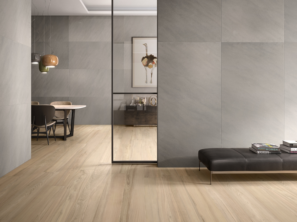 Casalgrande Padana. La nuova collezione di legni GreenWood. Cromie delicate e segno grafico appena accennato, ripropongono essenze nobili del nostro Paese.