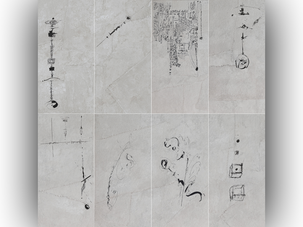 Ceramiche Refin. L’incontro tra argille e fibre tessili viene celebrato in questo articolato progetto creativo. Sulla superficie ceramica: disegni astratti e naïf, mosaici di pizzo e macramè e i moti immobili dei quadri materici in lino della designer Daniela Dallavalle. La collezione “Arte Pura” si declina in tre diverse famiglie - “Trame”, “Rilievi” e “Grafismi” (nella foto) - e quattro diverse colorazioni: Bianco, Pietra, Luna, Baltico.