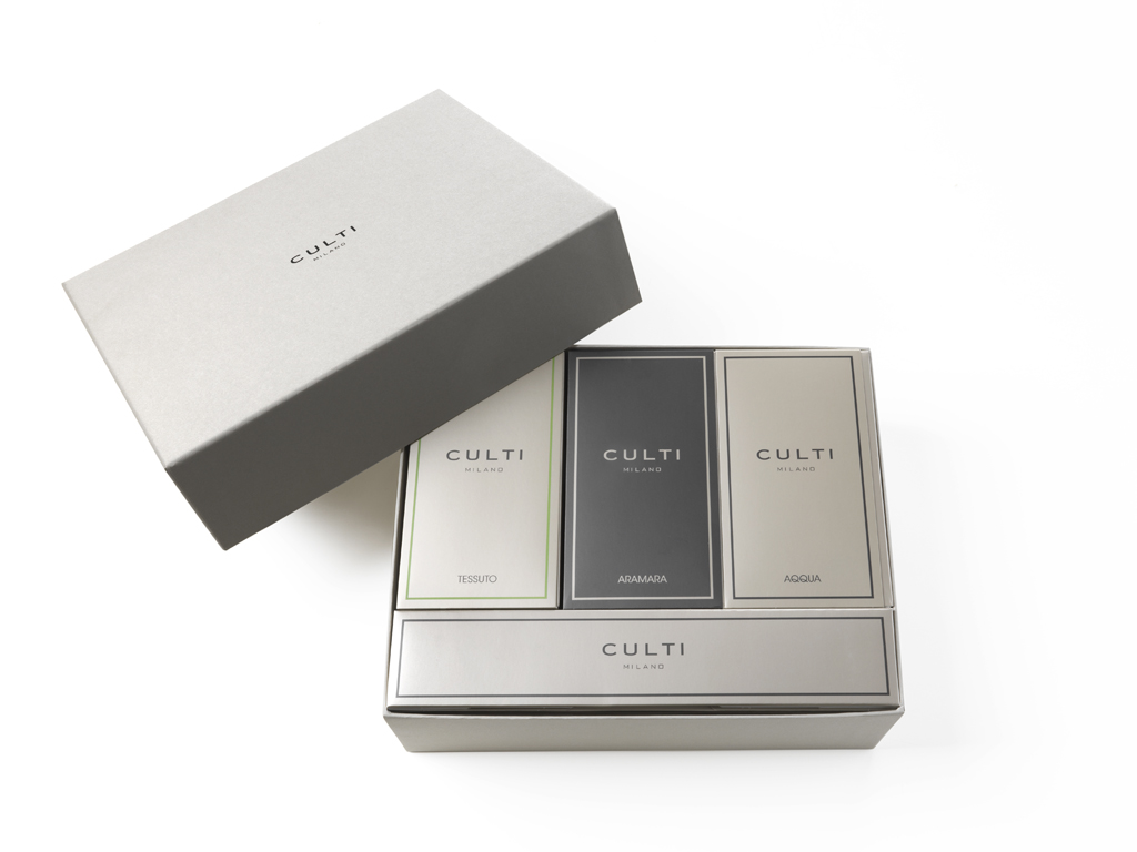 Culti Milano. La nuova serie Gift Box. Nell'immagine la selezione di tre Diffusori ambiente da 250 ml.