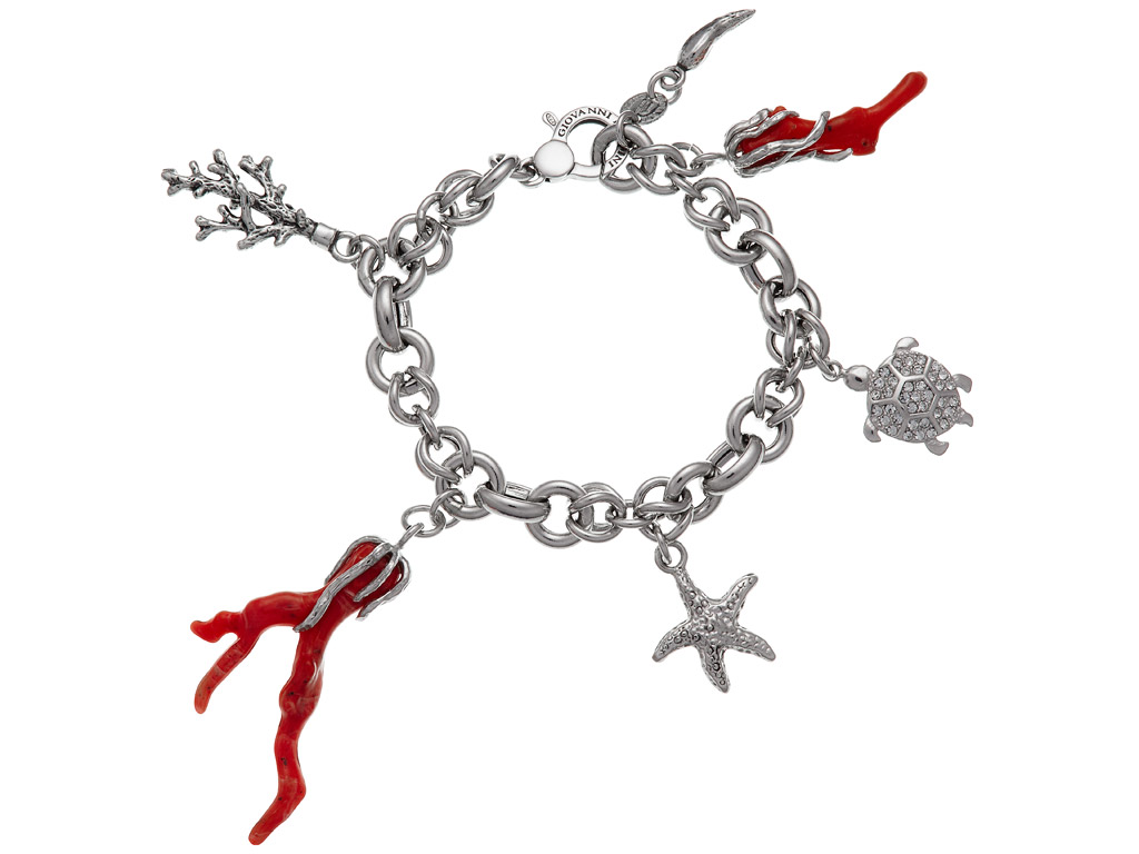 Giovanni Raspini. Primavera Estate 2017. Nella foto il bracciale della collezione Ibiza. Argento, pasta di corallo e Swarovski. La collezione è composta da: una collana, un bracciale e due orecchini.