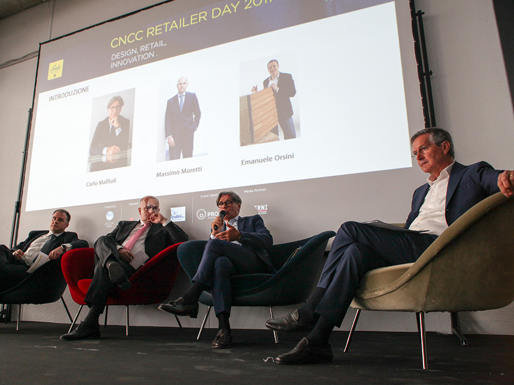 Scalo Milano City Style. Nell'immagine l’introduzione al convegno CNCC Retail Day 2017-Design, Retail Innovation del 22 giugno 2017. Da sinistra: Carlo Maffioli, Massimo Moretti, Emanuele Orsini e Mino Politi.