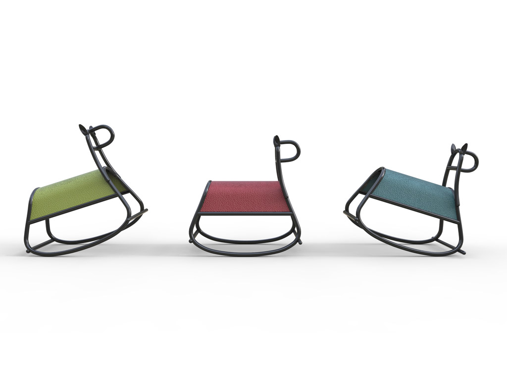 Gebrüder Thonet Vienna GTV. Furia (2016), firmato dalle svedesi Front è un elegante cavallino a dondolo. Pur trascendendo gli schemi tipici del marchio è una giocosa proposta in faggio curvato pensata per divertire anche i più piccoli di casa.
