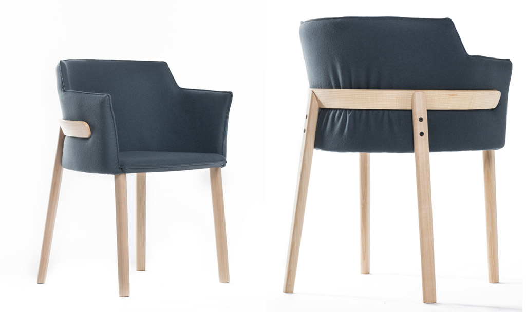 Gebrüder Thonet Vienna GTV. Pince, firmata dai LucidiPevere è una poltroncina caratterizzata da una “C” in frassino curvato punto fondamentale del progetto, dettaglio che oltre a definire lo schienale e ad avvolgere la seduta, richiama al mondo di GTV.