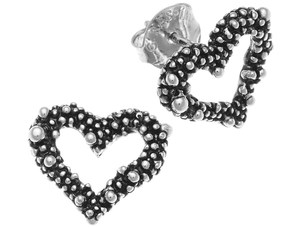 Giovanni Raspini. Orecchini della linea “Cuori Perlage” in argento. Collezione primavera/estate 2018. Spring/Summer 2018 Collection.