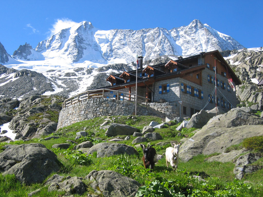 Val di Sole. Il Rifugio Denza si trova a quota 2.298 metri ai piedi del Ghiacciaio della Presanella - Alpi Retiche - e sul terrazzo che ospita il rifugio c'è un tipico laghetto alpino.
