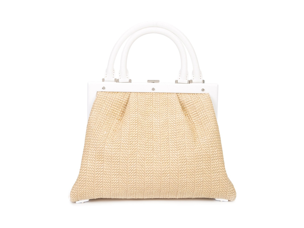 Perrin Paris su Farfetech.com. Borsa a mano in paglia e pelle in colore naturale che ricorda un bellissimo modello di borsellino d’epoca delle nostre nonne.