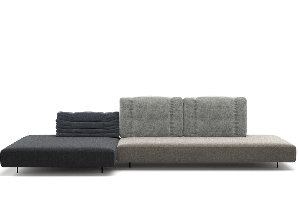 Lago. Il divano Plis, design Giuseppe Viganò, è un sistema componibile che unisce le forme morbide e lineari delle sedute agli ampi schienali dal tessuto arricciato, regolabili in altezza per ottenere il massimo comfort in ogni occasione. Gli schienali sono dotati di un innovativo meccanismo di estensione sviluppato da Lago che permette di passare con facilità da una configurazione a schienale basso a una a schienale alto, adattandosi a diverse situazioni di fruizione nei vari momenti della giornata.