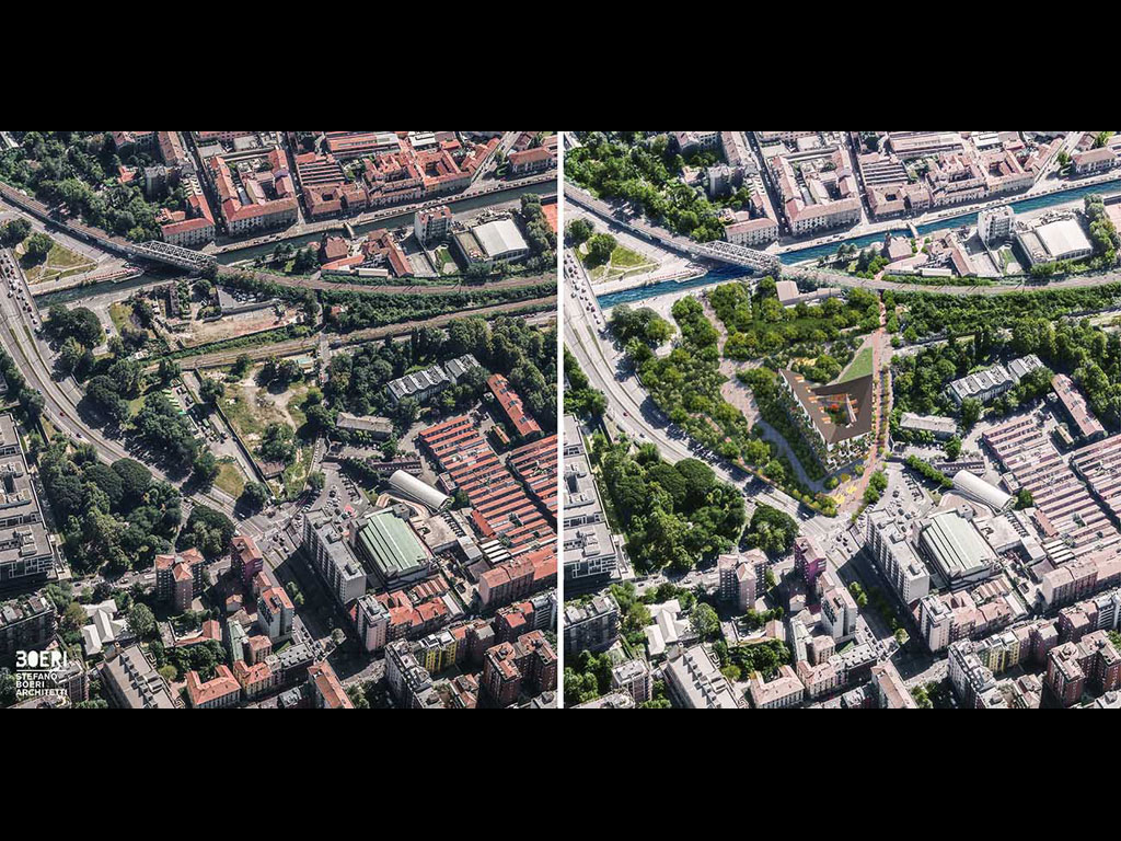 Stefano Boeri Architetti + Arassociati e AG&P. Progetto Corte Verde, via San Cristoforo, al centro del Quartiere della Creatività zona sud-occidentale di Milano.