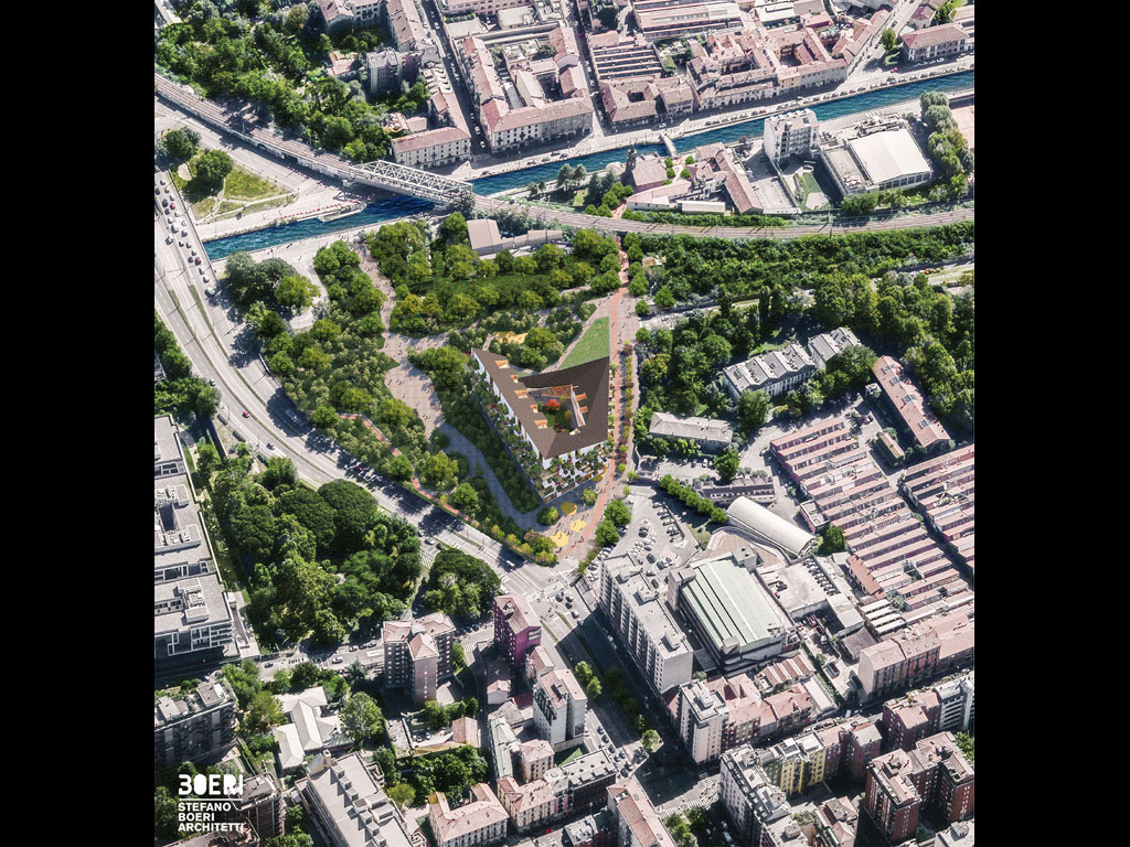 Stefano Boeri Architetti + Arassociati e AG&P. Progetto Corte Verde, via San Cristoforo, al centro del Quartiere della Creatività zona sud-occidentale di Milano.