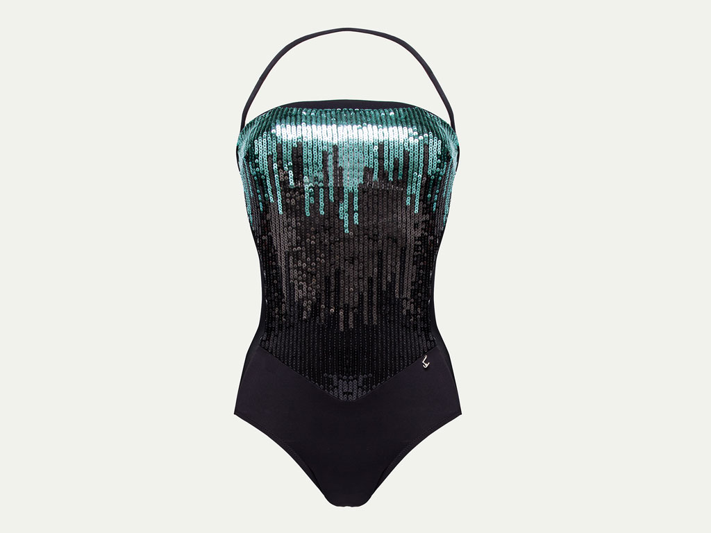 Liu•Jo. Costume “Alghero” a fascia con inserti in tulle e paillettes applicate con laccetto di sostegno removibile.