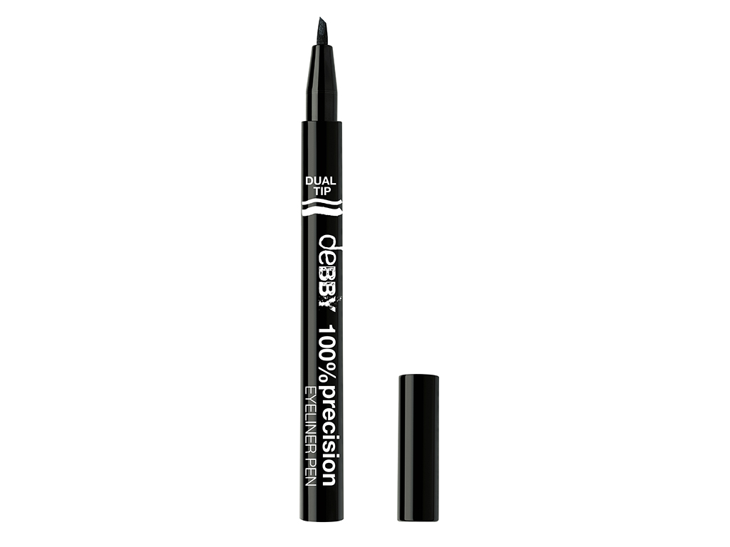 deBBY. 100% precision Eyeliner Pendual Tip con punta obliqua che consente di realizzare tratti diversissimi per infiniti look. Adatto per portatori di lenti a contatto ed oftalmologicamente testato.