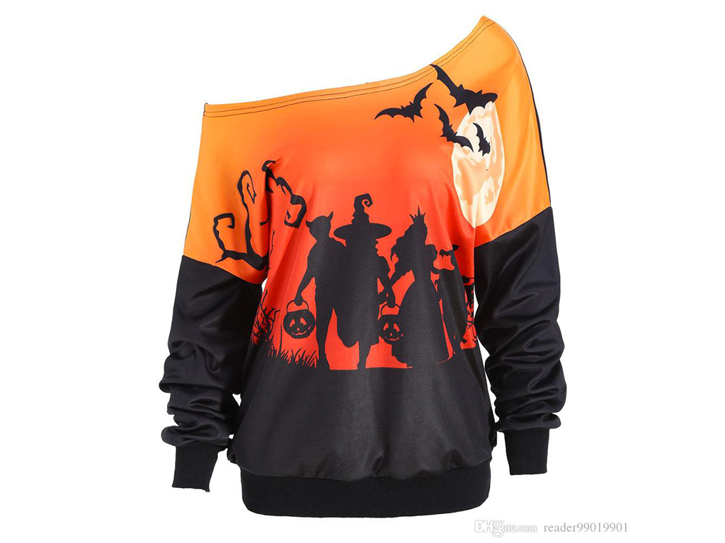 S-2XL su Dhgate.com. Pullover con stampa Halloween con ampio scollo che lascia scoperta una spalla.