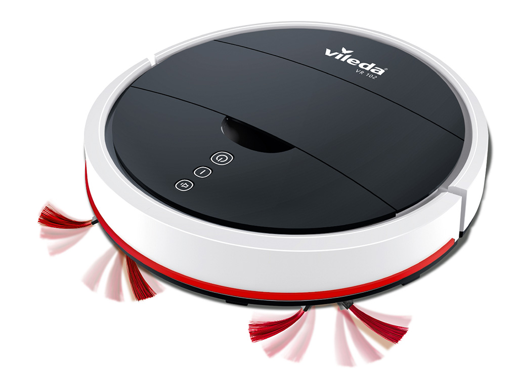 Vileda. “VR 102”, il robot aspirapolvere è in grado di pulire in piena autonomia tutti i tipi di pavimento, inclusi i tappeti a pelo corto. È dotato di due spazzole rotanti laterali, Active Sound Control e bocchetta di aspirazione XL; grazie alle batterie al litio e al vano raccogli-sporco XL (500 ml), ha un’autonomia di 90 minuti e grazie ai suoi soli 8 cm di altezza, raggiunge facilmente i punti più critici.