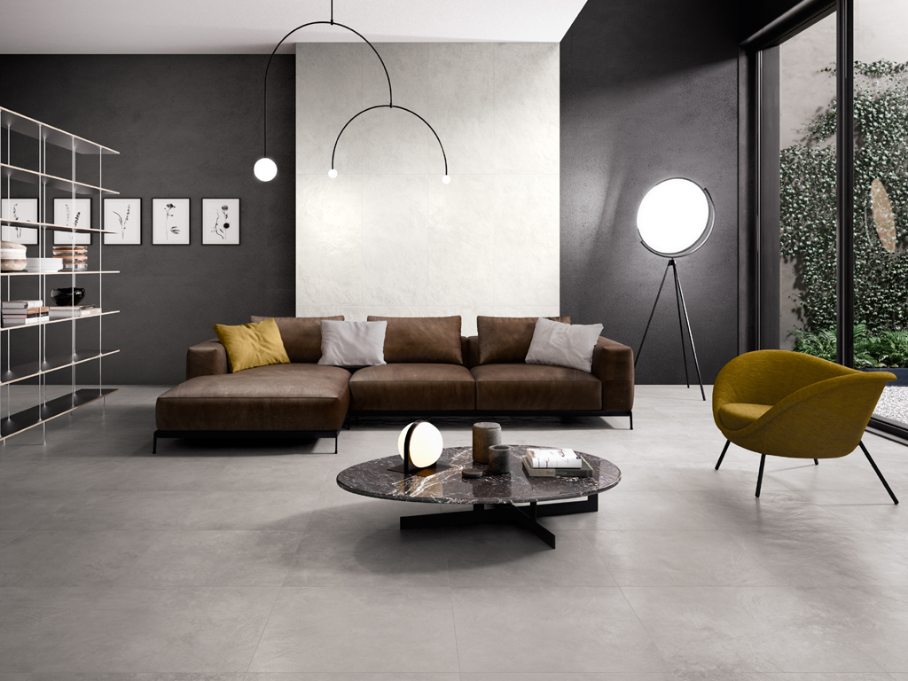 Ceramiche Refin. “Creos” reinterpreta l’aspetto più artigianale della resina spatolata attraverso una texture delicatamente mossa e irregolare, caratterizzata da zone leggermente lucide ed altre più opache, tipiche del processo di asciugatura della resina. Disponibile nel nuovo grande formato 120x278 cm in sette varianti di colore: bianco Bride, grigi freddi Dorian e Shadow, due neutri caldi Cookie e Mud, blu ottanio Bluebay, rosso Coral e verde Lime.