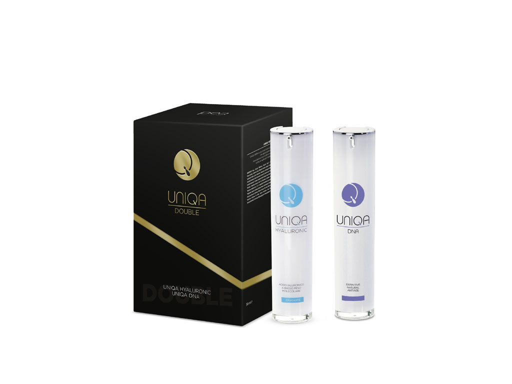Pea Cosmetics. Uniqa Double (1 flacone airless da 50 ml di Uniqa Hyaluronic + 1 flacone airless da 50 ml di Uniqa DNA). Prezzo euro 119 euro.