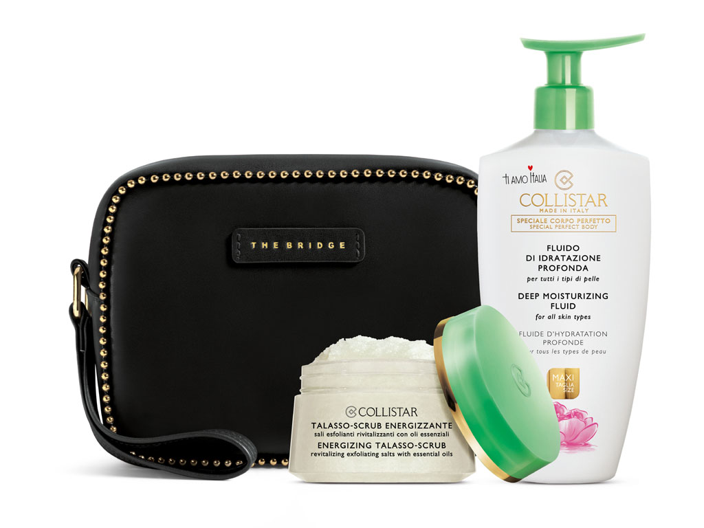 Collistar. Speciale Corpo Perfetto (fluido di idratazione profonda 400 ml + Talasso-Scrub Energizzante 150 g + Beauty-bag The Bridge nera). Prezzo euro 38.50.