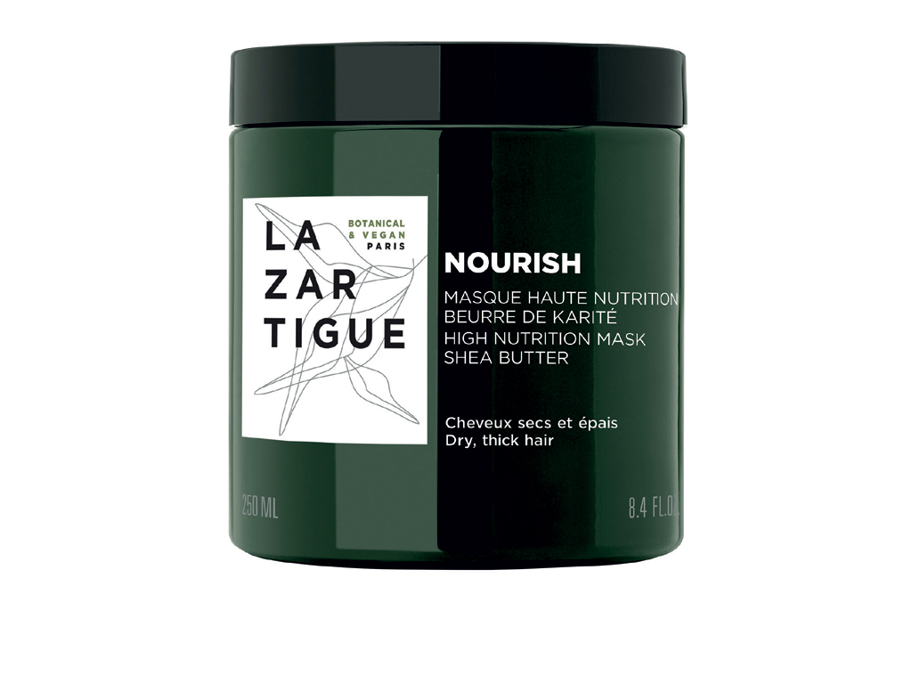 Lazartigue. Nourish Mask. La maschera per capelli lunghi e secchi con burro di kareté, burro di babassu e olio di cocco. Da utilizzare su capelli bagnati o asciutti lasciandola in posa per 5 minuti o per tutta la notte. Prezzo al pubblico euro 45.