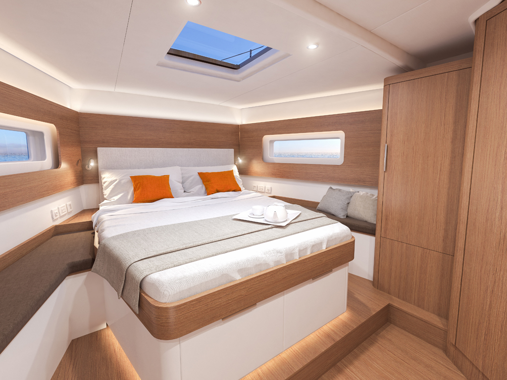 Bénéteau First Yacht 53, 2019. Cabina armatore.