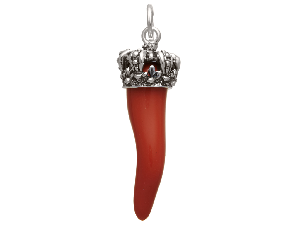 Giovanni Raspini. Pendente Corona Corno Rosso. Argento 925 e resina. Altezza 6,5 cm.