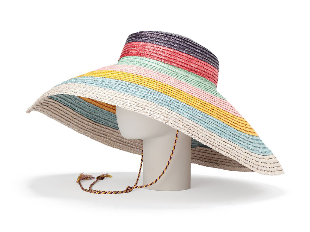 Missoni. Cappello a tesa larga in paglia con fantasia multicolor, laccetti e interno sfoderato che garantisce massima freschezza.