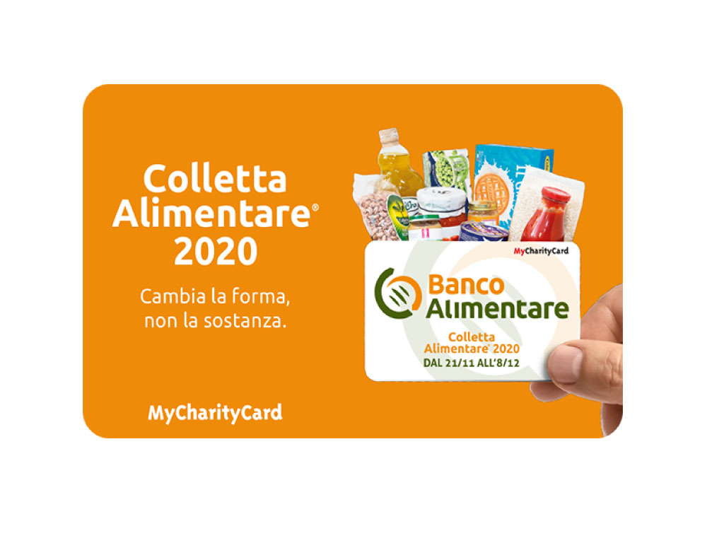 Banco Alimentare. La Giornata Nazionale della Colletta Alimentare, tra il 21 novembre e l’8 dicembre 2020, si completa con la possibilità acquistare una card da 2, 5 o 10 euro, in cassa oppure online, nei supermercati che aderenti all’iniziativa.
