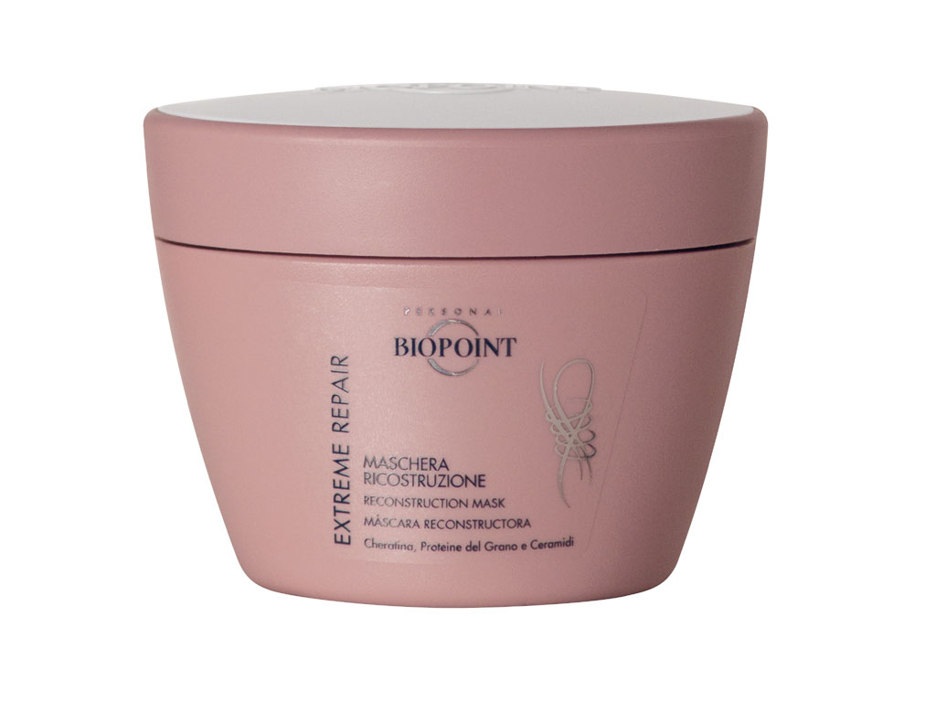 BioPoint. Linea Extreme Repair. Maschera ricostruzione a base di proteine del grano e cheratina idrolizzata. Un trattamento per nutrire e rinforzare in profondità il capello riacquistando morbidezza e setosità. Contenitore da 200 ml. Prezzo: euro 12,50.