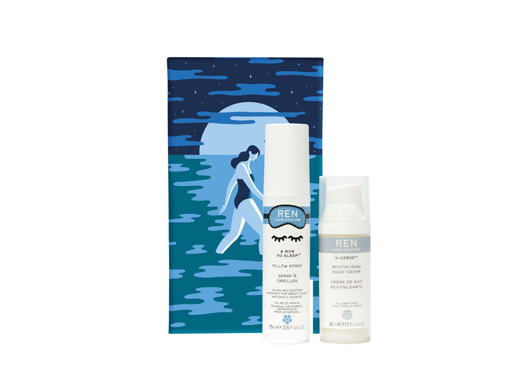 REN Skin. Scent to Sleep. V-Cense Revitalising Night Cream da 50ml e & Now To Sleep Pillow Spray da 75ml. Prezzo: euro 49,00.