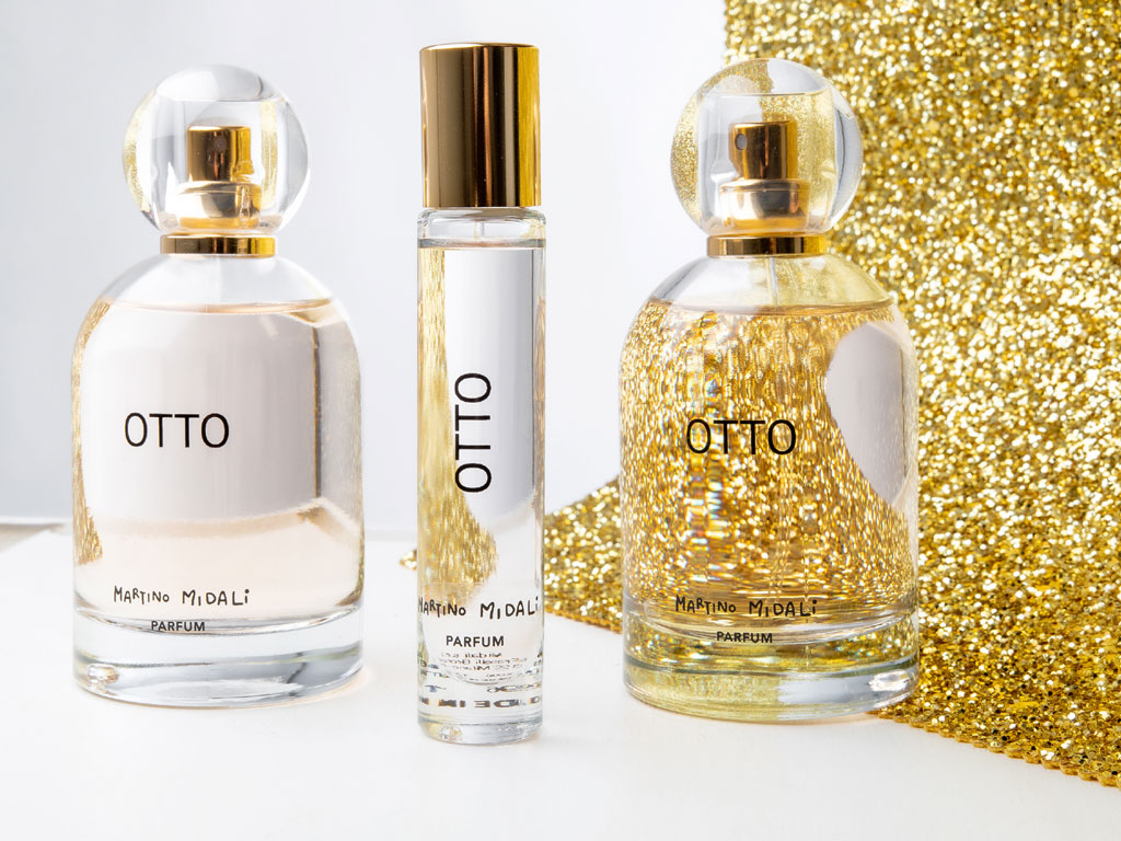Martino Midali. Otto. Flacone da 100ml. e da 15ml. ideale per borsette e pochette femminili. Prezzo. euro 85,00 (100ml) e euro 25,00 (15ml).