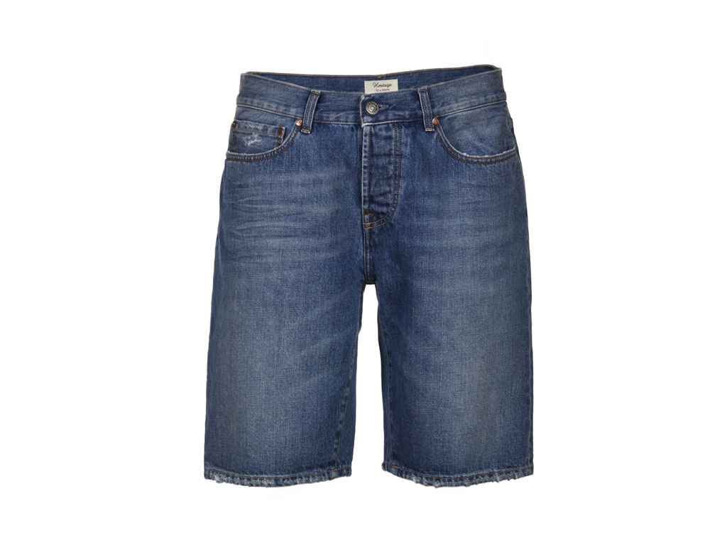 Tela Genova. Bermuda 5 tasche base regular denim blu selvedge wash naturale. Prezzo: euro 120,00.