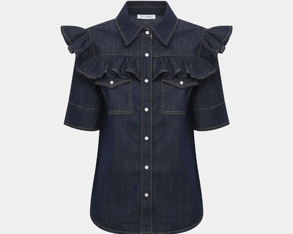 Nara Milano Camicia Manica Corta con Ruches Denim Estate 2023