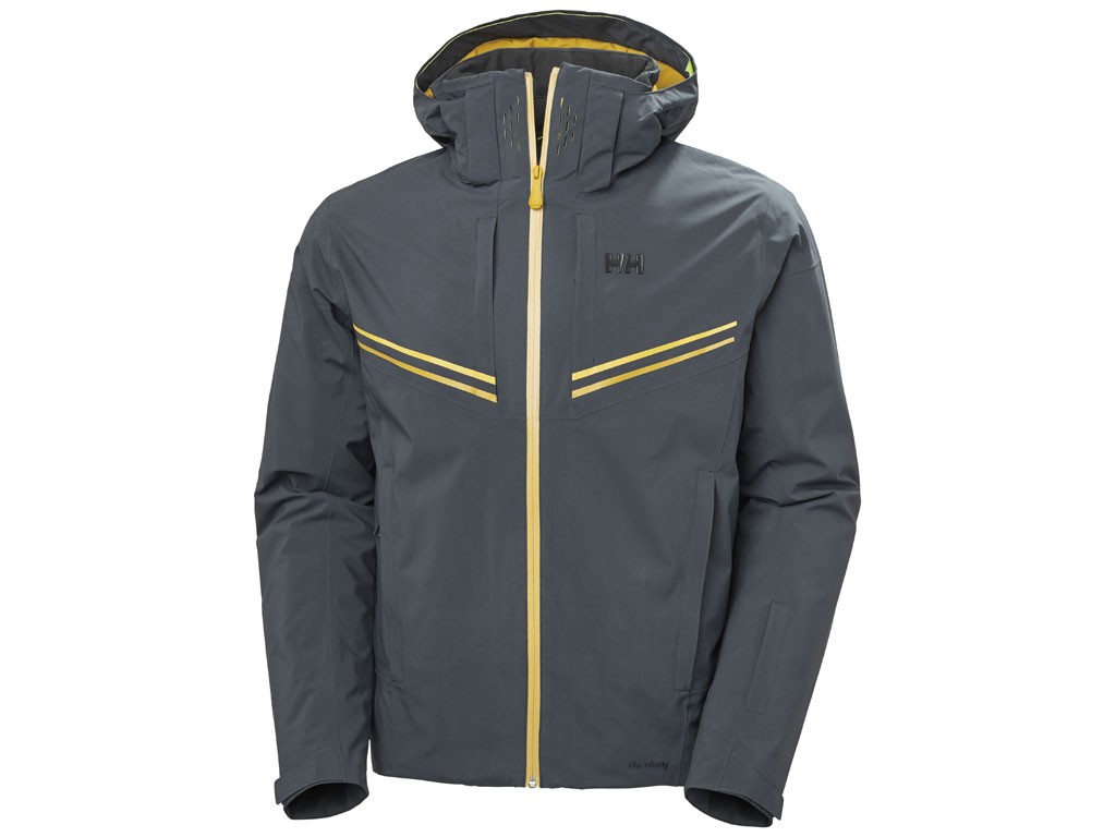 Helly Hansen. Alpha Infinity Jacket. Tecnologia LIFA® INFINITY™. HELLY TECH® Professional. Contenuto riciclato. DWR senza PFC. Primaloft® Black Eco 60 g su maniche e cappuccio. Completamente imbottito. Sistema RECCO® Advanced Rescue. Aperture di ventilazione tagliate a laser su collo e sprone posteriore. Aperture di ventilazione nel sottomanica. Maniche preformate per la massima libertà di movimento. Ghetta antineve elasticizzata rimovibile. Cappuccio compatibile con l’uso del casco. Cappuccio rimovibile. Cappuccio regolabile. Due tasche scaldamani. Due tasche sul petto con pezza in camoscio per gli occhiali da sci. Scaldapolsi con apertura per il pollice. Tasche interne per occhiali da sci e dispositivi elettronici. Tasca per skipass. Zip YKK® AquaGuard® Coil® impermeabili. Tonalità: slate (nell’immagine), black e navy. Prezzo: euro 550,00.