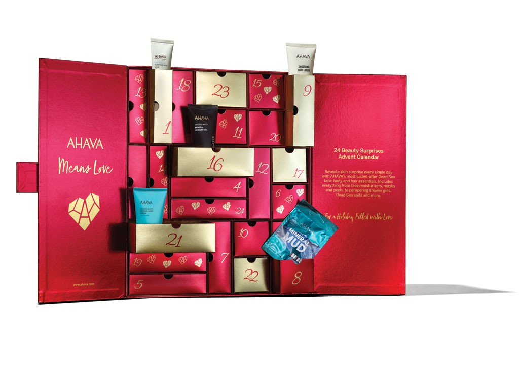 Ahava. Calendario dell’Avvento. Cofanetto a doppie ante in vendita nelle farmacie, profumerie e drugstore. (Distribuito in Italia da Luxury Lab Cosmetics). Prezzo: euro 79,00.