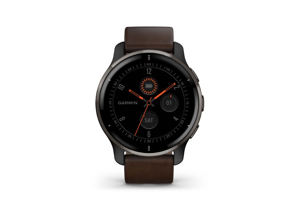 Garmin. Venu® 2 Plus. Smartwatch. Le novità più importanti rispetto alla precedente versione. Effettuare e rispondere alle chiamate direttamente dal proprio polso. Compatibilità con Siri, Google Assistant e Bixby, per sfruttare l’assistente vocale dello smartphone per inviare messaggi, fare domande, controllare i dispositivi delle proprie smart home e altro. Monitoraggio quotidiano e fitness personalizzato con più di 25 app dedicate ai vari sport. Sistema di localizzazione. Funzioni smart direttamente dal polso: ascoltare musica, accedere ai principali servizi di streaming, pagare dal polso e gestire le notifiche. Cassa da 43mm, lunetta e hardware in acciaio stainless. Cinturino in silicone - misura standard 20mm - con sgancio rapido in tre colorazioni: Silver Powder Grey, Slate Black, Cream Gold Ivory e Black Slate con cinturino in pelle marrone (nell’immagine) riservato a gioiellerie e orologerie. Display AMOLED dotato di un resistente touchscreen Corning® Gorilla® Glass 3. Batteria può durare fino a nove giorni nella modalità smartwatch e fino a otto ore con GPS acceso. La modalità risparmio energetico estendere ulteriormente la durata della carica. Prezzo suggerito: euro 449,00.