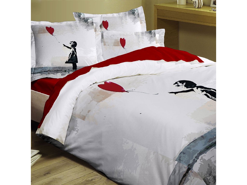 Polo Ovest. Parure copripiumino in cotone con 2 federe stampa Banksy “Girl with a balloon”. In vendita su QVC.