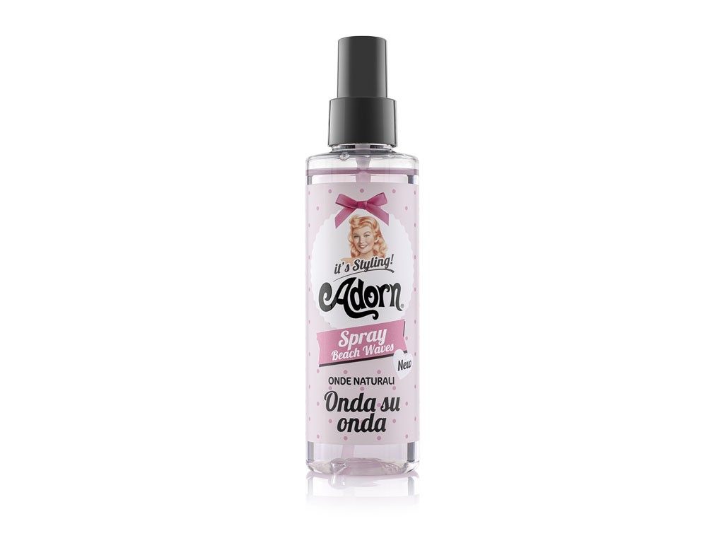 Adorn. Onda su onda. Spray onde naturali. Ingredienti: Aqua, Alcohol Denat., Magnesium Sulfate, Polysorbate 20, Betaine, Parfum, VP/VA Copolymer, Citric Acid, Sodium Benzotriazolyl Butylphenol Sulfonate, Buteth-3, Tributyl Citrate, Tris (Tetramethylhydroxypiperidinol) Citrate, Coumarin, CI 17200. Confezione da 150 ml. Prezzo: da euro 5,90.