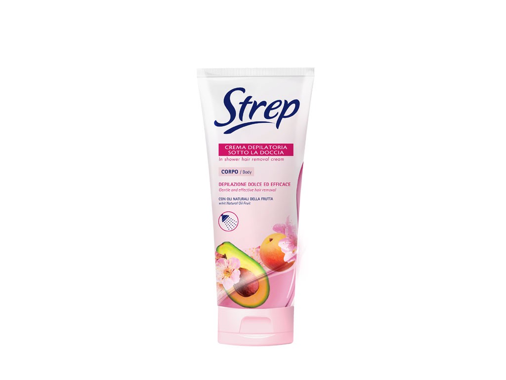 Strep. Crema Depilatoria Sotto La Doccia Corpo. Contiene olî naturali della frutta che rendono la pelle morbida e liscia. Facile da usare, agisce in 5 minuti (l’azione della crema può variare a seconda della durezza del pelo) Prezzo: euro 6,29.