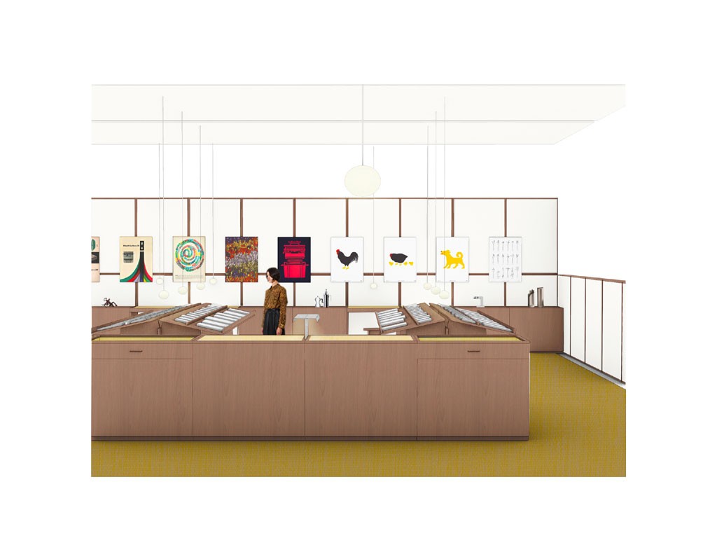 Salone del Mobile.Milano 2023. Un rendering del bookstore dedicato all’arte e alla cultura del progetto messo a punto dallo studio Formafantasma in collaborazione con Corraini Edizioni.