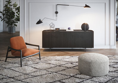 Novamobili: madia Bay, paravento Shy e letti della Night Collection